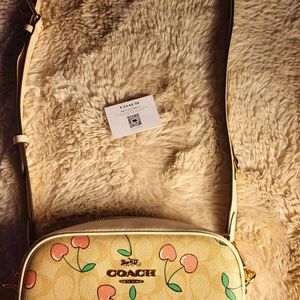 Coach Jamie camera bag signature canvas with heart cherry print